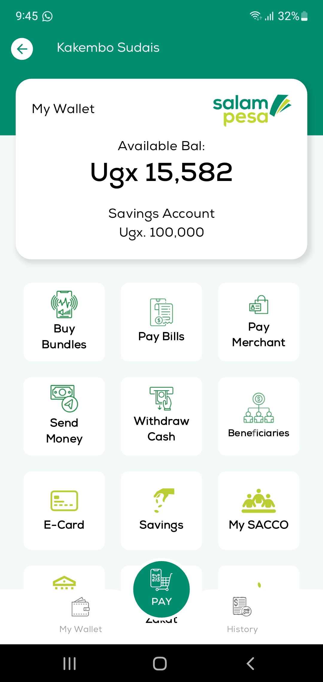 SalamPesa mobile wallet interface